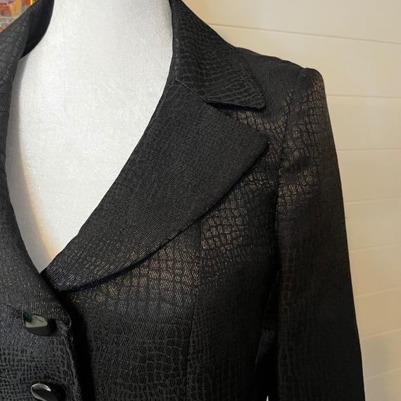 Le Suit Black Croc Embossed Blazer Fitted Jacket Career Wear Business Preppy - Picture 7 of 13